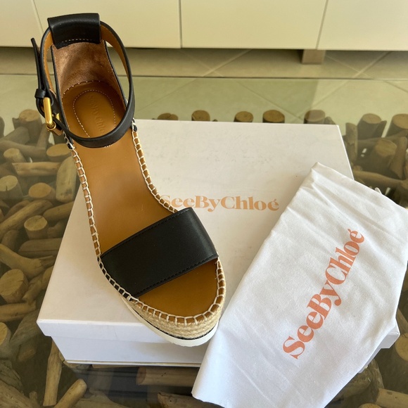 SEE BY CHLOE Glynn Black Espadrille Wedge Sandals - Picture 4 of 12